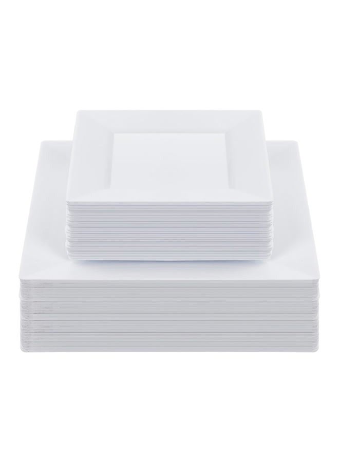 Goodluck 60 Pack Disposable Square Plastic Plates - Heavy Duty Dinner (9.5") & Dessert (6.5") Plates - Fancy for Wedding, Holiday, Birthday - White - Image 1