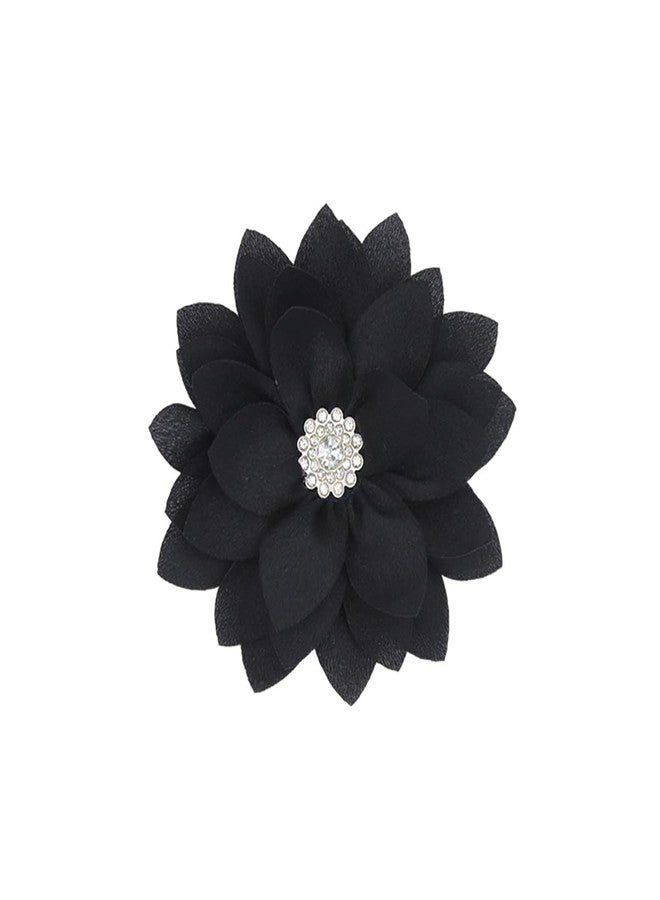 Elegant Flower Brooch Pin for Women Girls Crystal Lotus Brooch Lapel Pins Red/White/Pink/Black/Hot Pink/Violet Brooch Wedding Party Dance Banquet Dress Suit Ceremony Clothes Accessories Jewelry Gifts (Black)