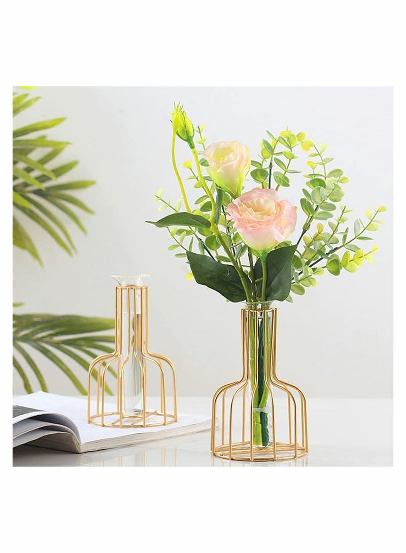 SYOSI Glass Propagation Station with Metal Frame, Gold Flower Vase, Test Tube Vase for Hydroponic Plant, Small Bud Vase for Home Kitchen Office Table Top Decor - Image 3