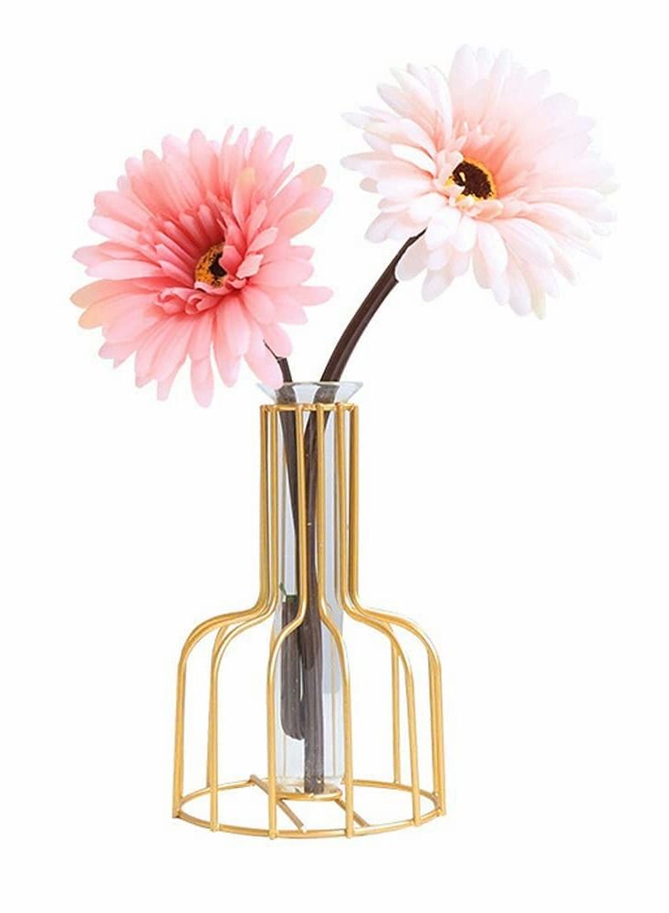 SYOSI Glass Propagation Station with Metal Frame, Gold Flower Vase, Test Tube Vase for Hydroponic Plant, Small Bud Vase for Home Kitchen Office Table Top Decor - Image 1