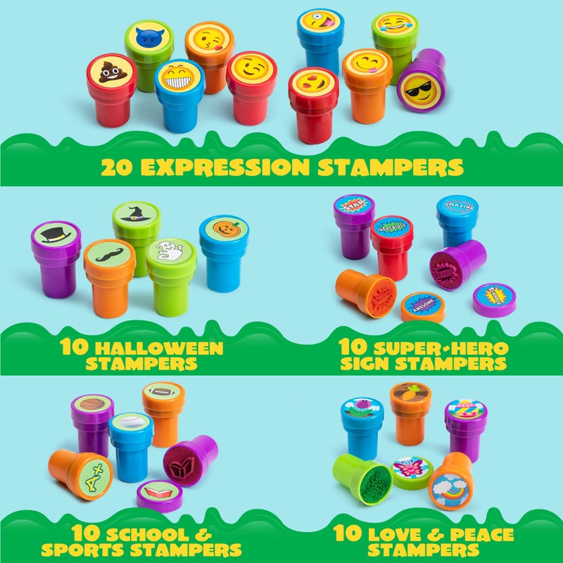 JOYIN 100PCS Assorted Stamps for Kids Self-Ink for Party Favor, Teacher Stamps, Kids Treasure Box, Prize for Classroom, Easter Egg Stuffers (50 Designs, Dinosaur, Halloween Stampers) - Image 3
