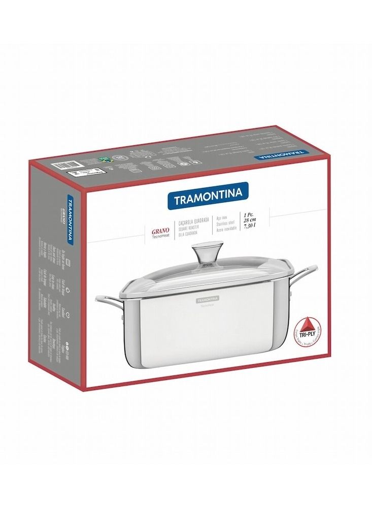 ترامونتينا قدر مربع من الفولاذ المقاوم للصدأ بسعة 7.3 لتر في غرانو، مع جسم ثلاثي الطبقات. - Image 3