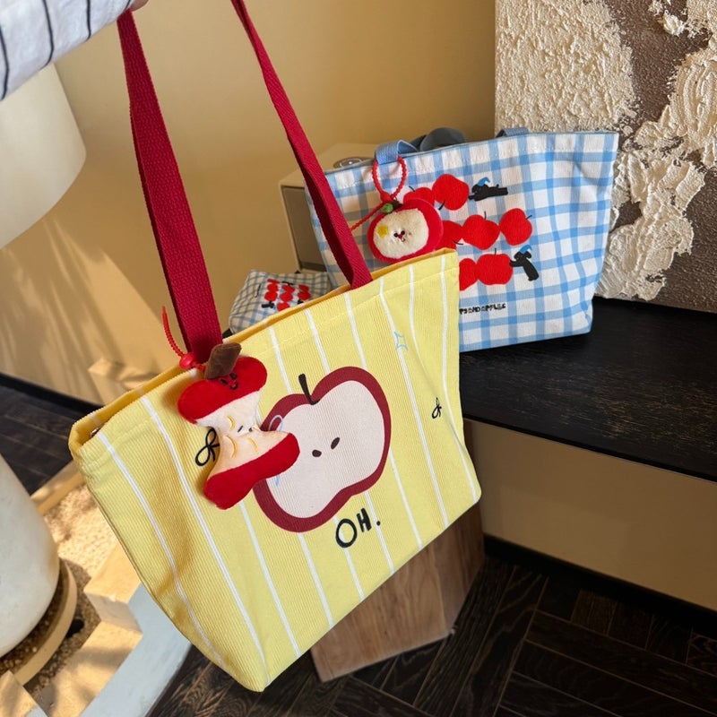 Yellow & Blue Apple Print Canvas Shoulder Bag - Image 2