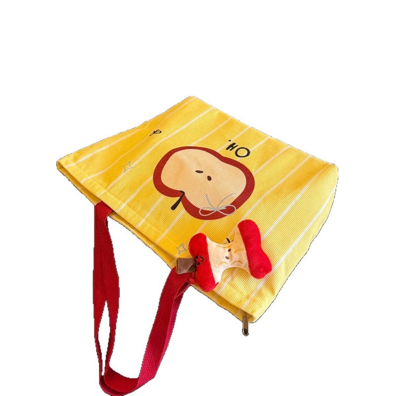 Yellow & Blue Apple Print Canvas Shoulder Bag - Image 1