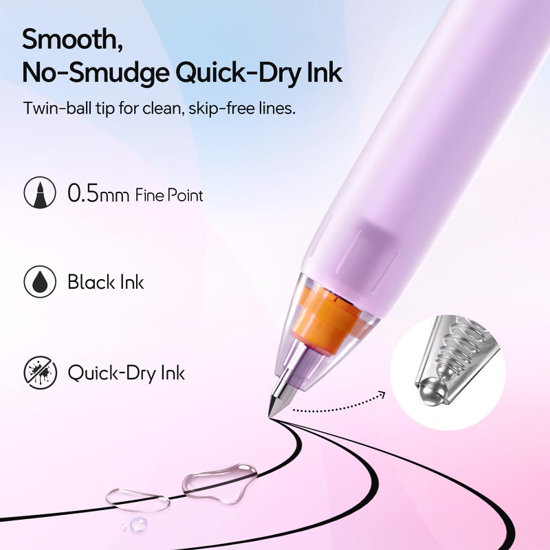 WRITECH Switch Gel Ink Pens: 0.5mm Black Ink Pen Retractable Silent and Clicky Soft Grip Fine Point Pen for Journaling Smooth Writing Quick-dry No Bleed 5ct - Image 3