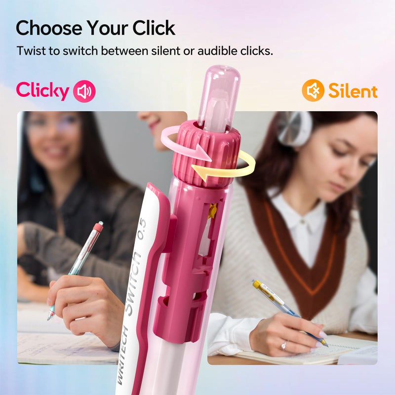 WRITECH Switch Gel Ink Pens: 0.5mm Black Ink Pen Retractable Silent and Clicky Soft Grip Fine Point Pen for Journaling Smooth Writing Quick-dry No Bleed 5ct - Image 2