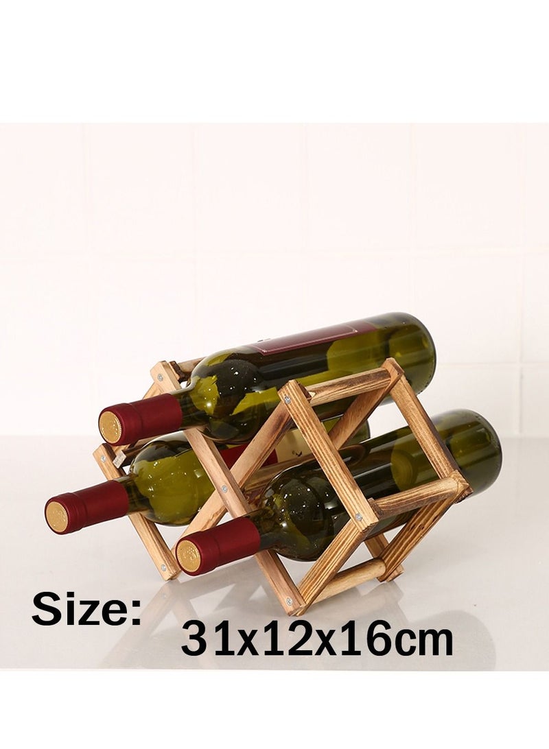 FFD Foldable Wooden Wine Rack – Stylish Free-Standing Countertop Holder for 3 Bottles – Versatile Folding Storage Rack for Home, Kitchen, Bar, or Pantry"  - Image 4