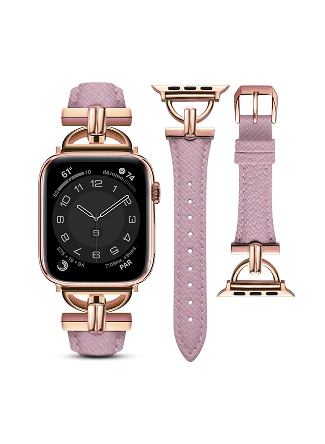 O Ozone Leather Band For Apple Watch Series 10 9 8 7 6 5 4 SE, 38/40/41/42mm Slim Strap with D-Shape Rose Gold Metal Buckle Strap - Purple - Image 1