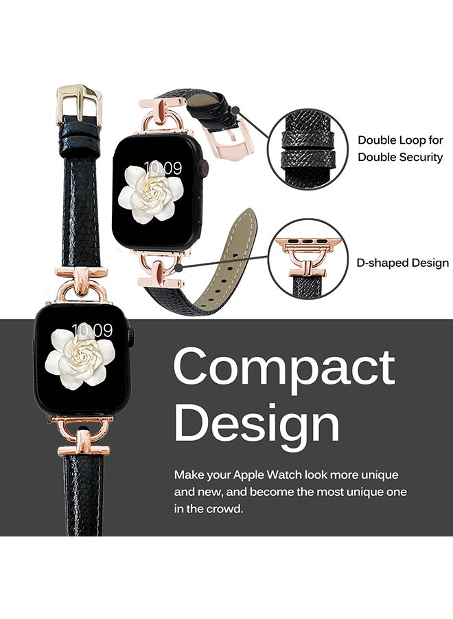 O Ozone Leather Band For Apple Watch Series 10 9 8 7 6 5 4 SE, 38/40/41/42mm Slim Strap with D-Shape Rose Gold Metal Buckle Strap - Purple - Image 4