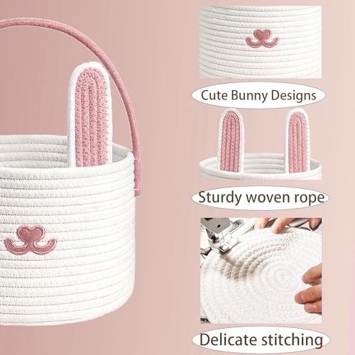 Poschnor Cute Easter Basket, Large Easter Bunny Basket, Woven Cotton Rope Baby Egg Easter Baskets for Girls, Boys, Toddler, Babies, Infant, with Gift Bags and Ribbons, Pink - Image 5