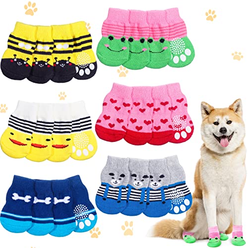 Saintrygo 24 Pieces Anti Slip Dog Socks Small Cat Paw Protector Pet Doggie Grip Knit Socks, Pet Paw Protector Traction for Small Medium Dog Indoor on Hardwood Floor Wear - Image 1
