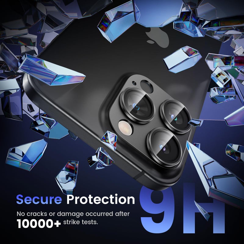 Tensea for iPhone 16 Pro/iPhone 16 Pro Max/iPhone 15 Pro/iPhone 15 Pro Max Camera Lens Protector, Metal Aluminum Alloy Tempered Glass Cover Camera Screen Protector Accessories, Case Friendly Black - Image 4