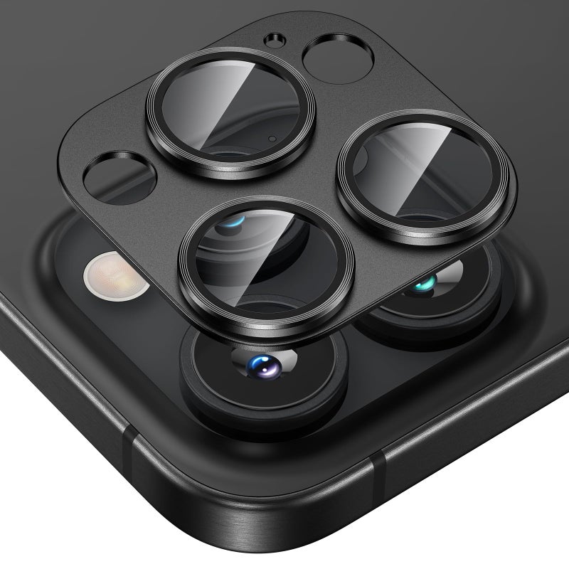 Tensea for iPhone 16 Pro/iPhone 16 Pro Max/iPhone 15 Pro/iPhone 15 Pro Max Camera Lens Protector, Metal Aluminum Alloy Tempered Glass Cover Camera Screen Protector Accessories, Case Friendly Black - Image 1