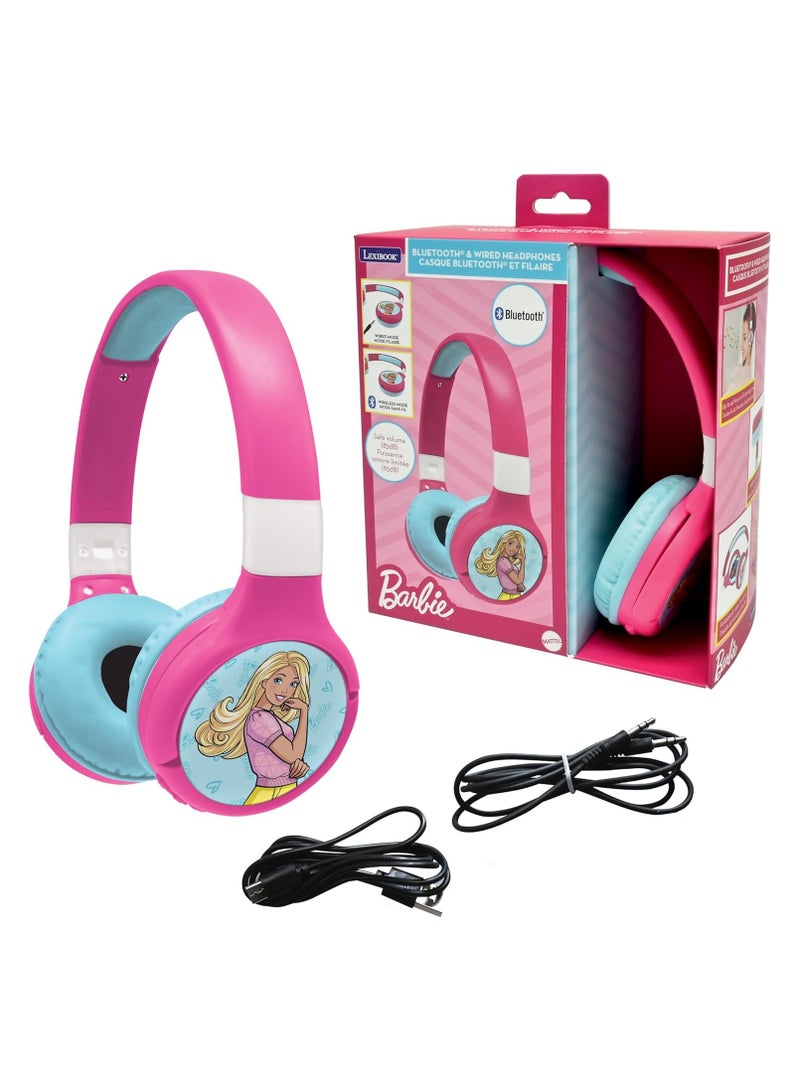 Lexibook Barbie 2-in-1 Bluetooth & Wired Headset | For Kids and Girls | Built-in Microphone | Rechargeable Battery | 85 dB Sound Limit | Pink - Image 1