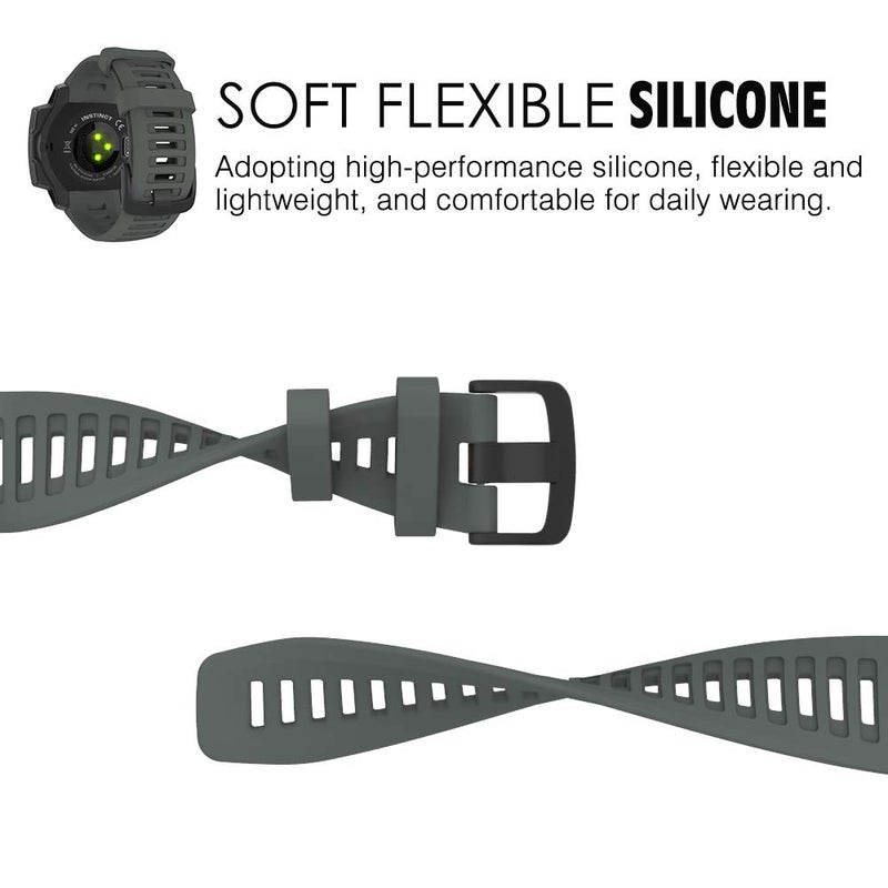 MoKo Watch Strap Compatible with Garmin Instinct Esports/Solar/Tactical/Tide Military Watch,Soft Silicone Adjustable Replacement Band Fit Garmin Instinct 2 Sports GPS Smart Watch - Graphit Gray - Image 3
