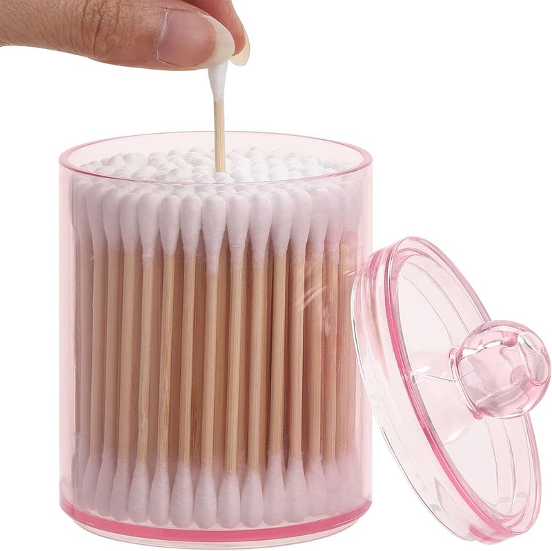 Tbestmax 3 Pack Cotton Swab Ball Pad Holder, 10 Oz Qtip Apothecary Jar Pink Makeup Organizer, Bathroom Containers Dispenser - Image 3