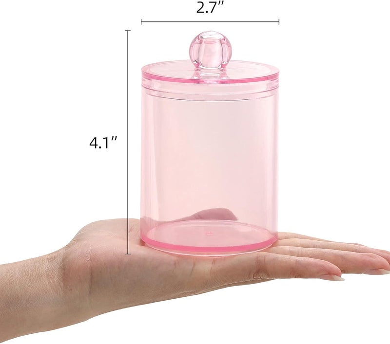 Tbestmax 3 Pack Cotton Swab Ball Pad Holder, 10 Oz Qtip Apothecary Jar Pink Makeup Organizer, Bathroom Containers Dispenser - Image 2