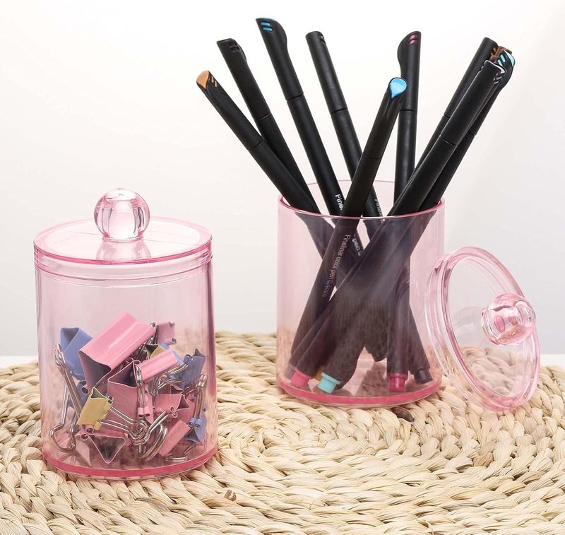 Tbestmax 3 Pack Cotton Swab Ball Pad Holder, 10 Oz Qtip Apothecary Jar Pink Makeup Organizer, Bathroom Containers Dispenser - Image 5