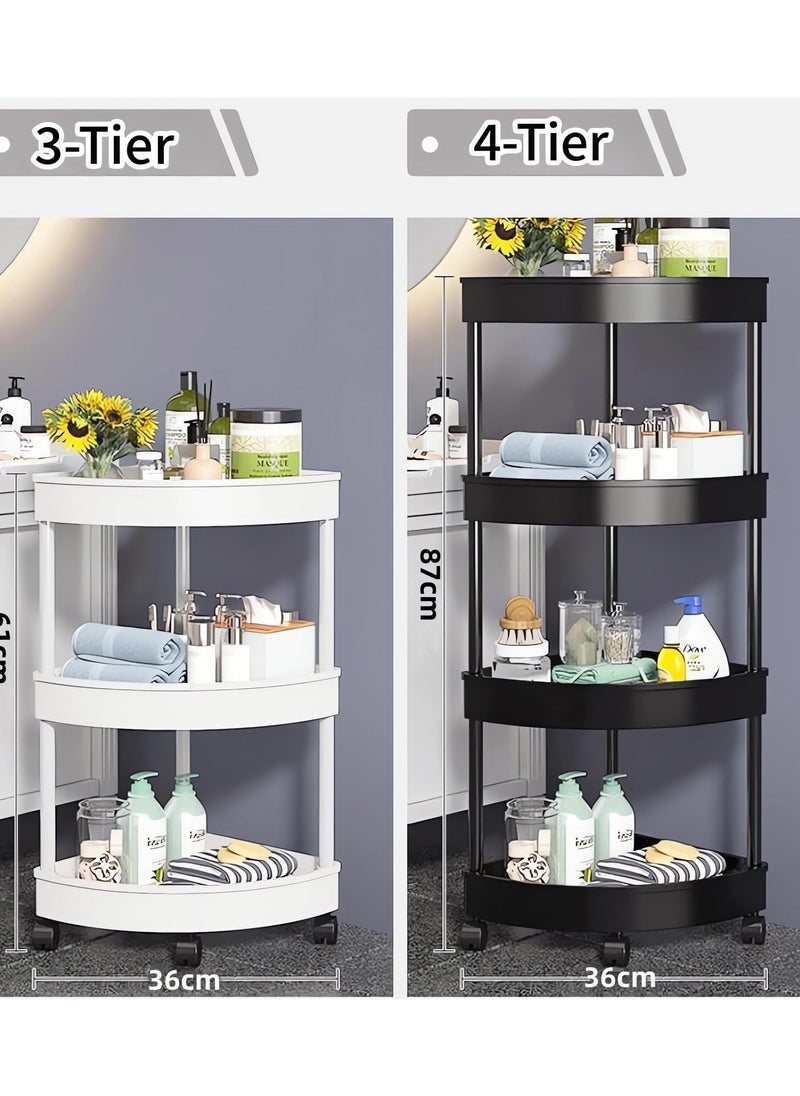 LOKIPA - Plastic Shelf Bathroom Corner Shelves,Corner Shower Caddy Shelves, Bathroom Shower Shelves Unit Cart with Wheel, Rust Proof Open Storage Cart for Bathroom, Kitchen (Black, 4-Tier) - Image 1