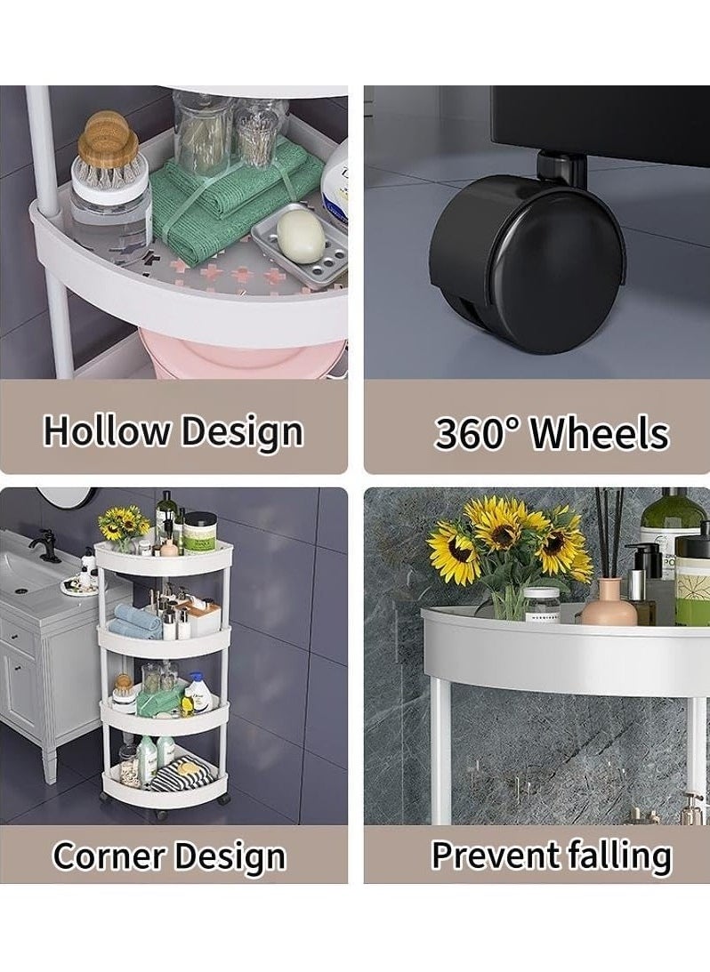 LOKIPA - Plastic Shelf Bathroom Corner Shelves,Corner Shower Caddy Shelves, Bathroom Shower Shelves Unit Cart with Wheel, Rust Proof Open Storage Cart for Bathroom, Kitchen (Black, 4-Tier) - Image 1