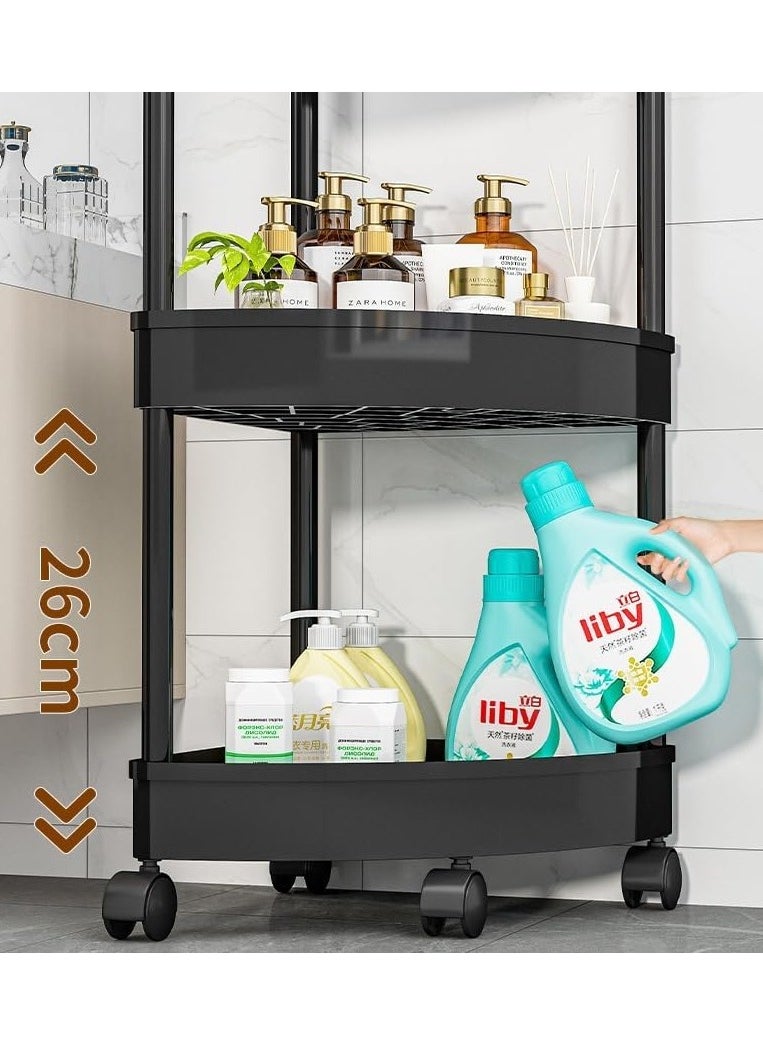 LOKIPA - Plastic Shelf Bathroom Corner Shelves,Corner Shower Caddy Shelves, Bathroom Shower Shelves Unit Cart with Wheel, Rust Proof Open Storage Cart for Bathroom, Kitchen (Black, 4-Tier) - Image 1