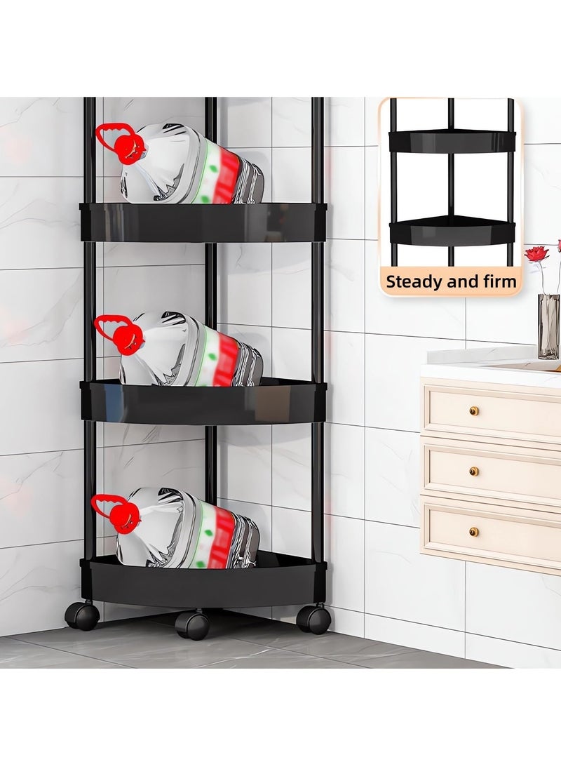 LOKIPA - Plastic Shelf Bathroom Corner Shelves,Corner Shower Caddy Shelves, Bathroom Shower Shelves Unit Cart with Wheel, Rust Proof Open Storage Cart for Bathroom, Kitchen (Black, 4-Tier) - Image 1