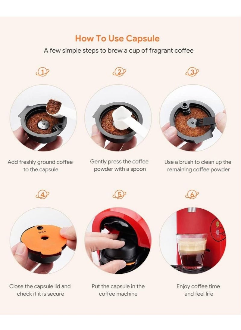 Generic - Reusable Coffee Capsule Discs for Bosch Tassimo, Refillable Tassimo t Disc Coffee Filter Pod With Silicone Lid With A Stainless Steel Spoon, Orange, 60ml, 1 PCS - Image 1