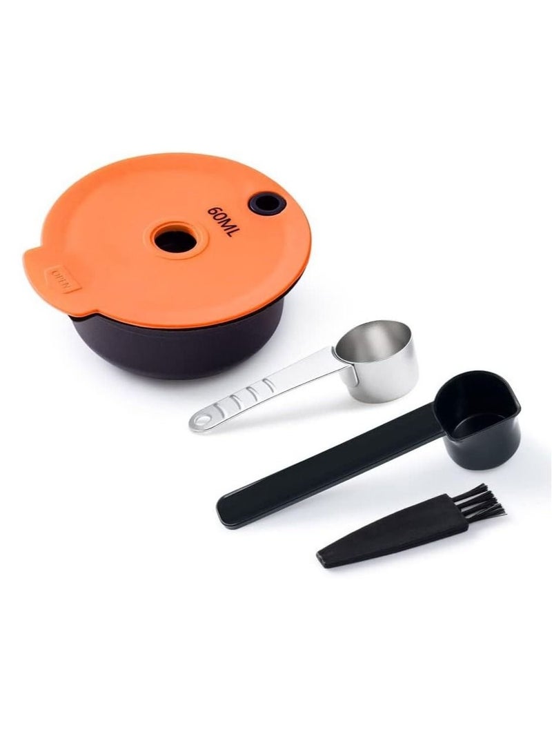 Generic - Reusable Coffee Capsule Discs for Bosch Tassimo, Refillable Tassimo t Disc Coffee Filter Pod With Silicone Lid With A Stainless Steel Spoon, Orange, 60ml, 1 PCS - Image 1
