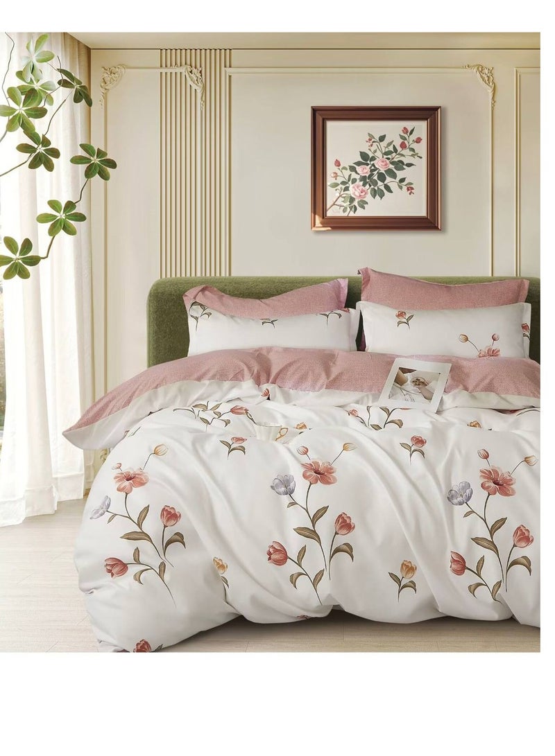 BAIG Comforters 6pcs Vintage Quilted Bedding Set, Includes 1 fixed Quilt, 1 Fitted Sheet, And 4 Pillowcases,  Floral Design