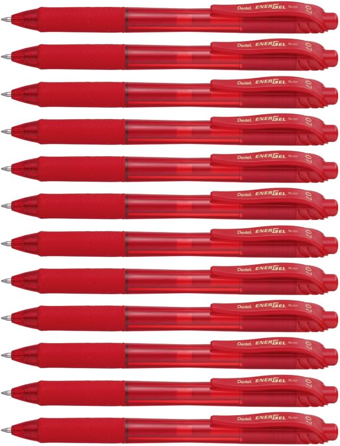 Pentel Energel -X Retractable Liquid Gel Pen (0.7Mm) Metal Tip, Red Ink, Box of 12 (Bl107-B) - Image 1