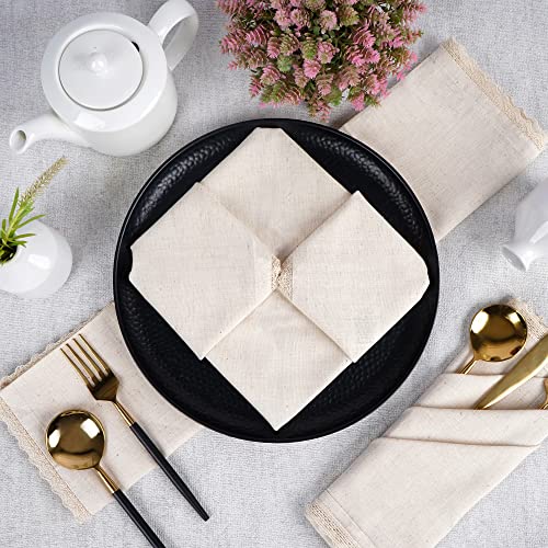 FINGERCRAFT Table Napkins Set of 12 Cotton Linen Blend 20x20 Inches Excellent Absorbency Washable and Reusable, Durable Dinner Napkin for Kitchen, Hotels, Party (Ivory) - Image 3