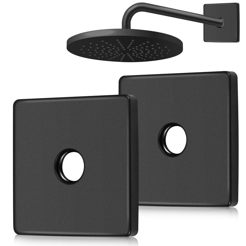 Yinkin 3.5 Inch Large Shower Arm Flange Square Plumbing Cover Plates Large Size Universal Replacement Escutcheon Cover Plate For Covering Gaps  Holes  Fits All Standard 1/2"" Pipes (Black  2 Pack) - Image 1
