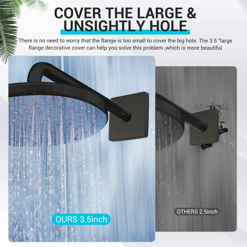 Yinkin 3.5 Inch Large Shower Arm Flange Square Plumbing Cover Plates Large Size Universal Replacement Escutcheon Cover Plate For Covering Gaps  Holes  Fits All Standard 1/2"" Pipes (Black  2 Pack) - Image 2