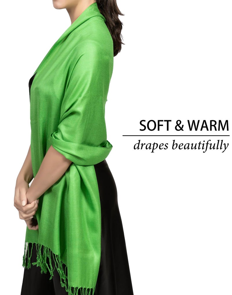 Achillea Soft Silky Pashmina Scarf for Women – Shawl Wrap for Evening Dresses, Bridesmaids, Weddings & Everyday Wear (Kelly Green) - Image 5