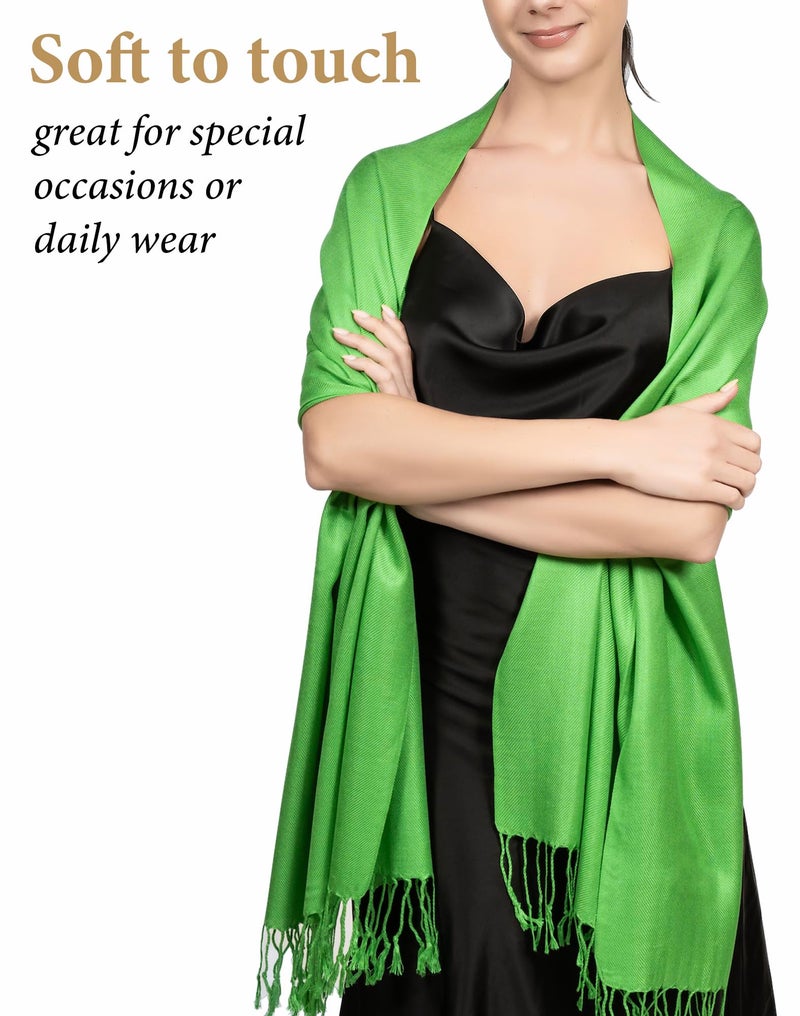 Achillea Soft Silky Pashmina Scarf for Women – Shawl Wrap for Evening Dresses, Bridesmaids, Weddings & Everyday Wear (Kelly Green) - Image 2