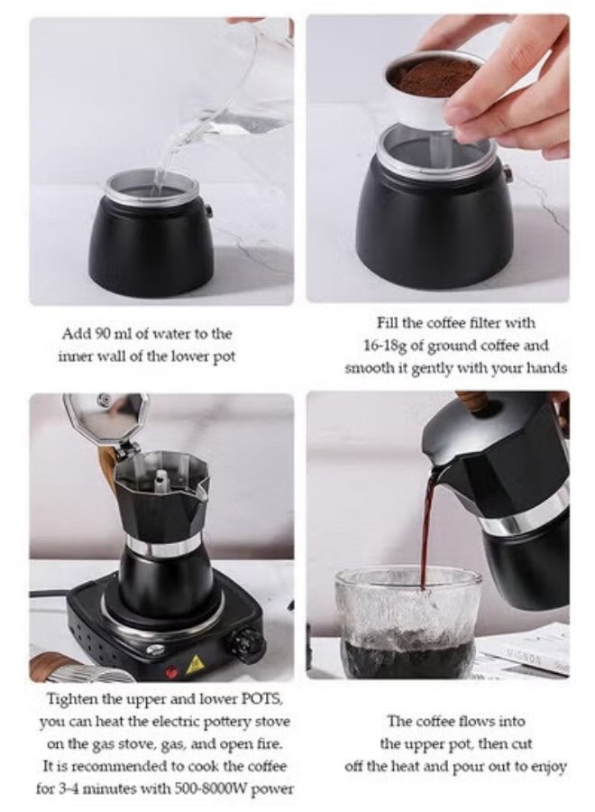 DUNISO Espresso Percolator Mocha Pot, Electric Coffee Machine, Stainless Steel Mocha Pot, Portable Coffee Pot, with Handle, Suitable for Family Restaurants and Hotels,9 Cup，450ml - Image 5