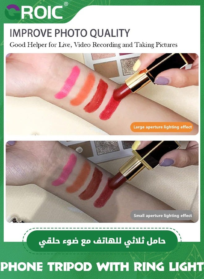 GROIC Phone Tripod with 10" Ring Light, Tabletop Recording Phone Stand with Phone Holder, Overhead Tripod Stand for Live Stream/Makeup/YouTube Video/TikTok/Nail Art - Image 3