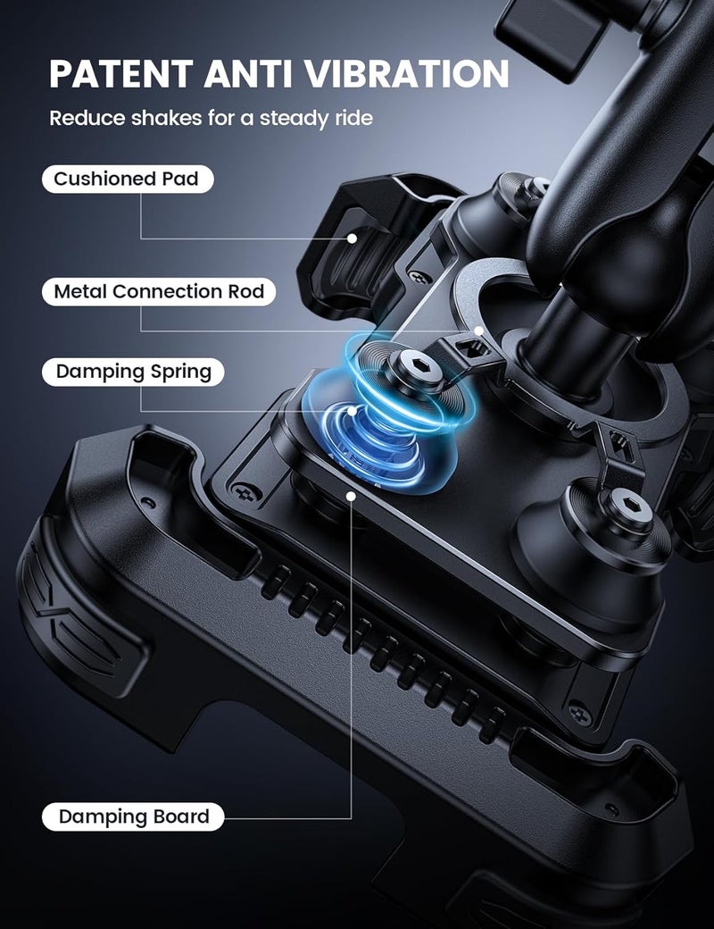 Lamicall Motorcycle Phone Mount Holder - [Dual Vibration Dampener] [Metal Adjustment Arm] Motorcycle Cell Phone Holder, Bike Handlebar Phone Mount, for iPhone 15 Pro MAX 16 17 Pro, 4.7-6.7" Phones - Image 3