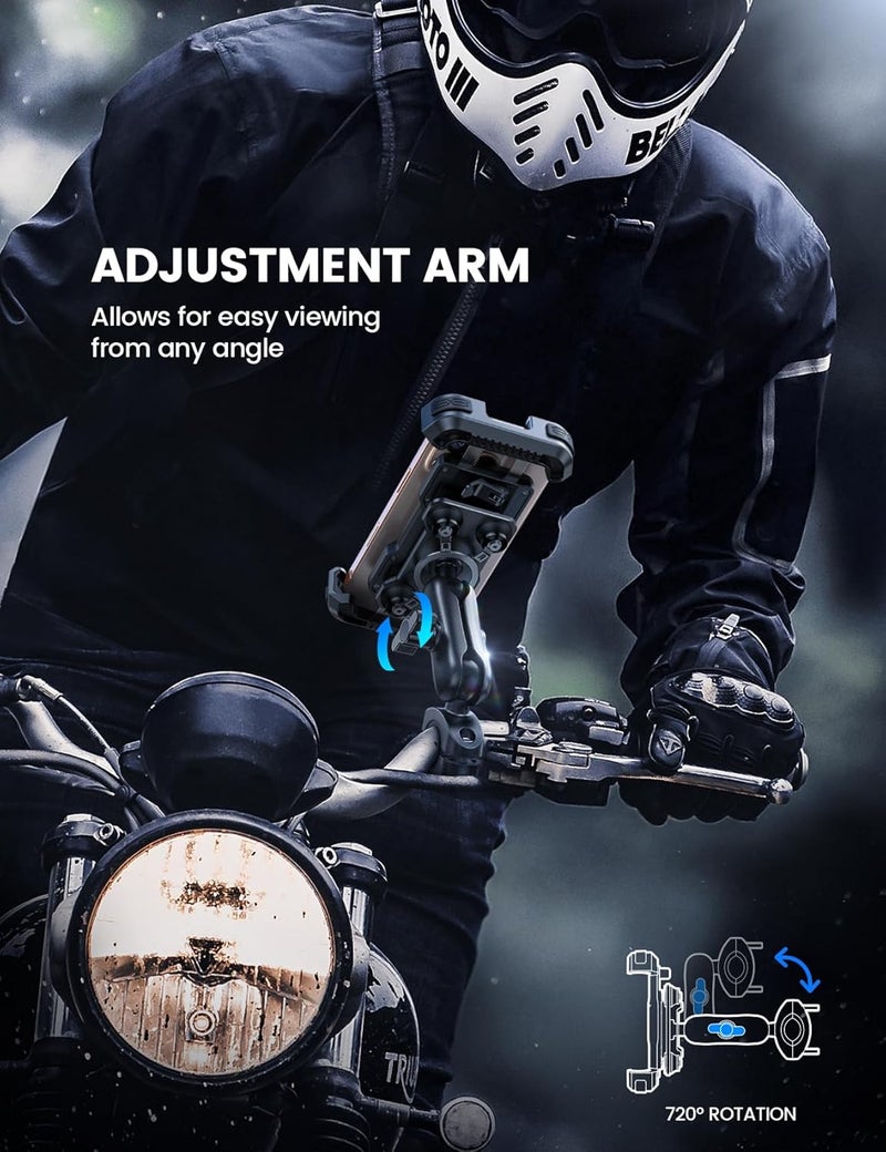 Lamicall Motorcycle Phone Mount Holder - [Dual Vibration Dampener] [Metal Adjustment Arm] Motorcycle Cell Phone Holder, Bike Handlebar Phone Mount, for iPhone 15 Pro MAX 16 17 Pro, 4.7-6.7" Phones - Image 2