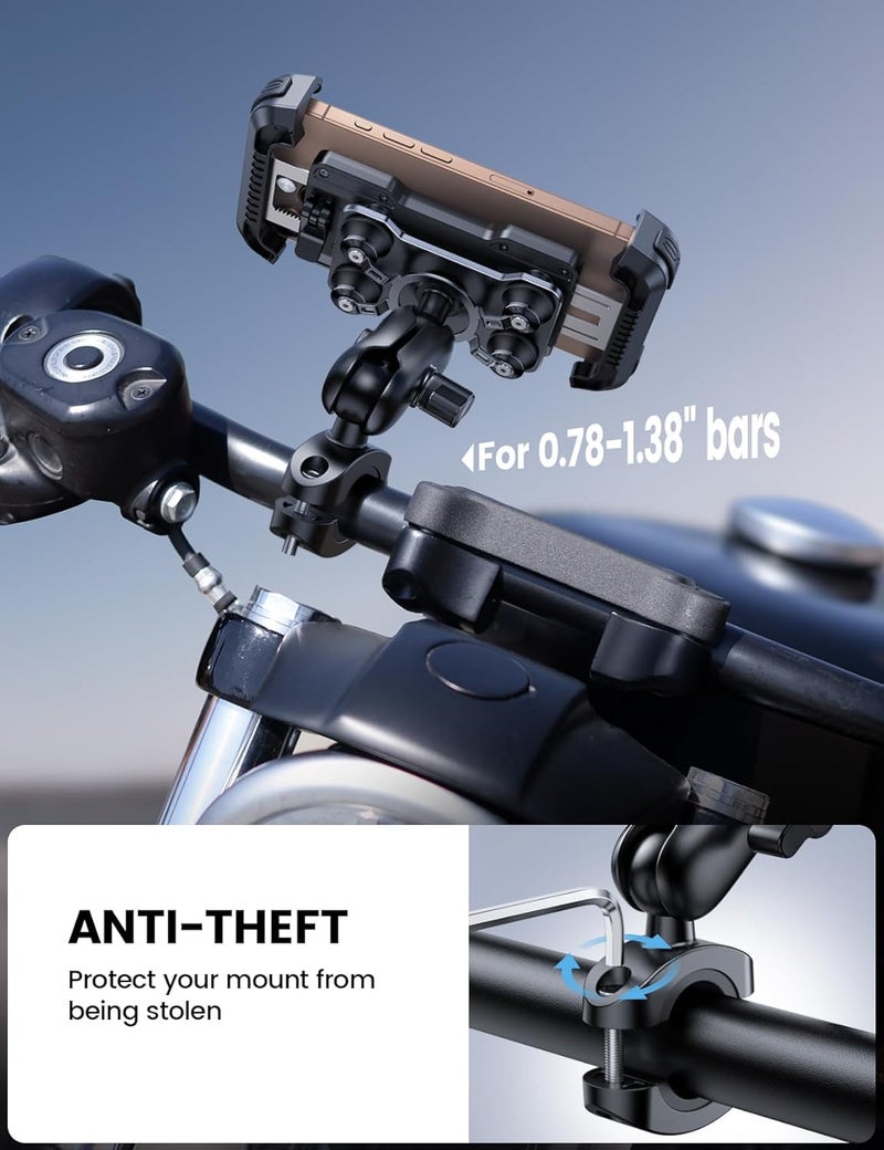 Lamicall Motorcycle Phone Mount Holder - [Dual Vibration Dampener] [Metal Adjustment Arm] Motorcycle Cell Phone Holder, Bike Handlebar Phone Mount, for iPhone 15 Pro MAX 16 17 Pro, 4.7-6.7" Phones - Image 4