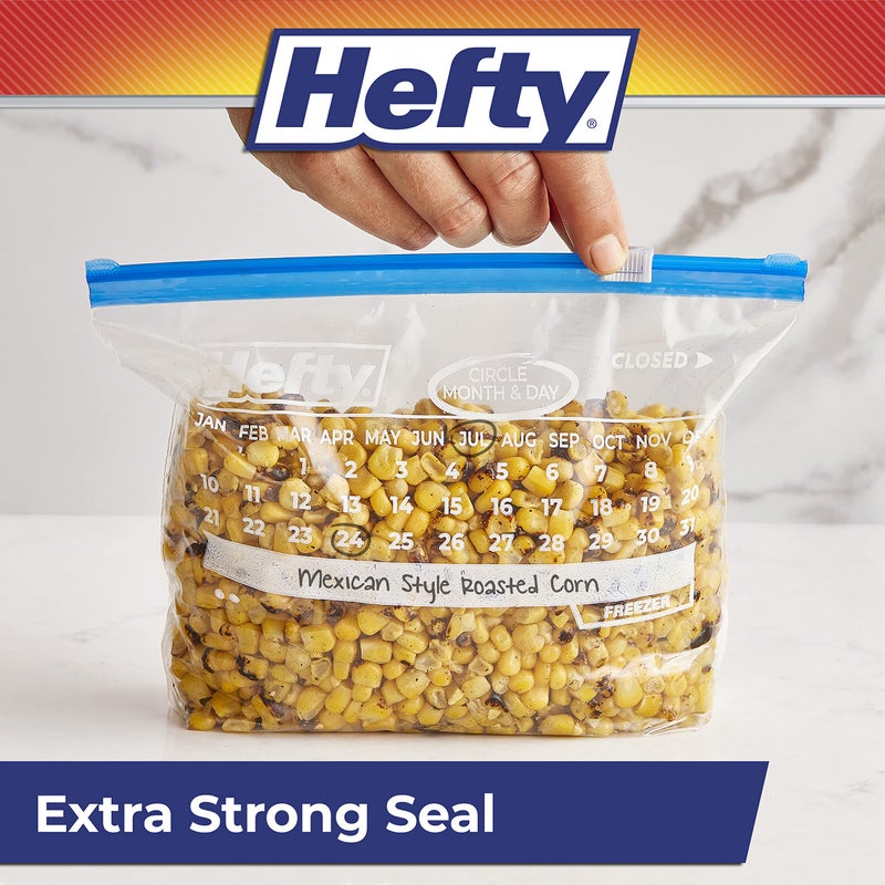 Hefty Calendar Slider Quart Freezer Bags, 140 Count, Quart Slider Bags for Freezer with Calendar Dates, Holds Raw Meat, Fruits, Veggies, and More, Secure Zip and Click Closure - Image 3