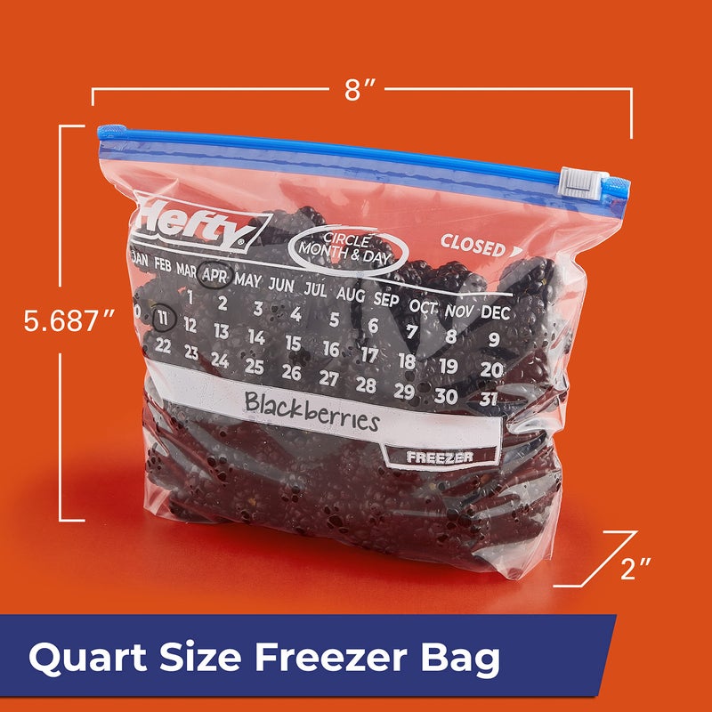 Hefty Calendar Slider Quart Freezer Bags, 140 Count, Quart Slider Bags for Freezer with Calendar Dates, Holds Raw Meat, Fruits, Veggies, and More, Secure Zip and Click Closure - Image 2