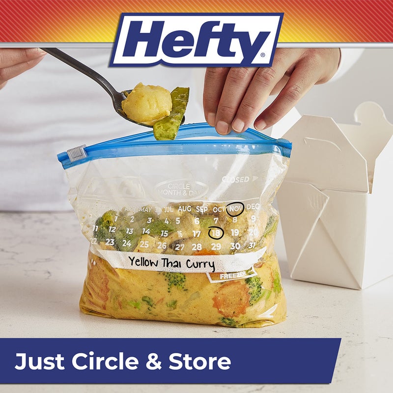 Hefty Calendar Slider Quart Freezer Bags, 140 Count, Quart Slider Bags for Freezer with Calendar Dates, Holds Raw Meat, Fruits, Veggies, and More, Secure Zip and Click Closure - Image 5