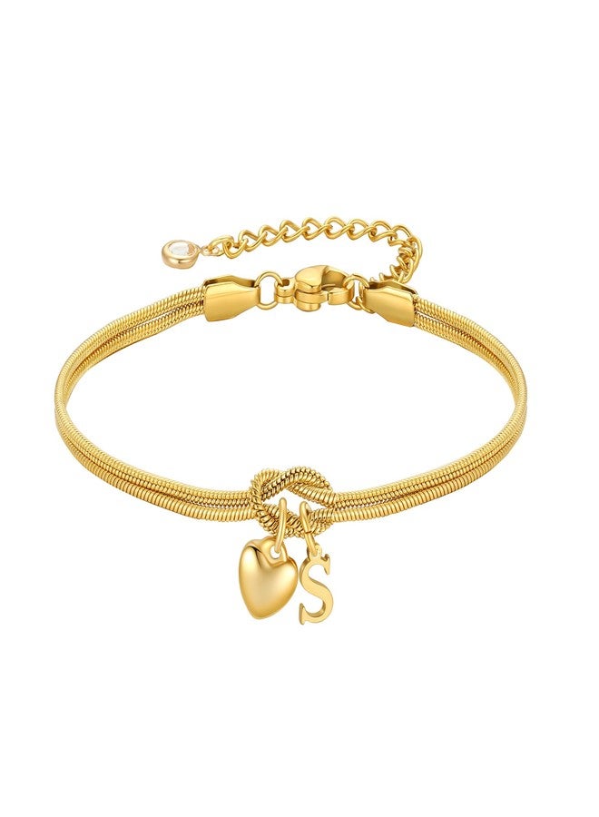 M MOOHAM Bridesmaid Proposal Gifts - Bridesmaid Gifts 18K Gold Plated Initial Bracelets Maid of Honor Gift, Letter S Dainty Charm Bracelet, Dainty Jewelry for Women Friends Bridesmaids Gift - Image 1