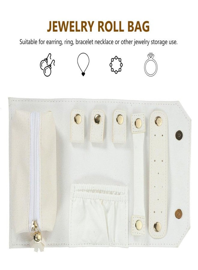 Mluffy Travel Jewelry Organizer, Portable Jewelry Roll | Mini Size & Light Weight Jewelry Storage Organizer Bag for Women's (White) (Pack Of 1) - Image 3