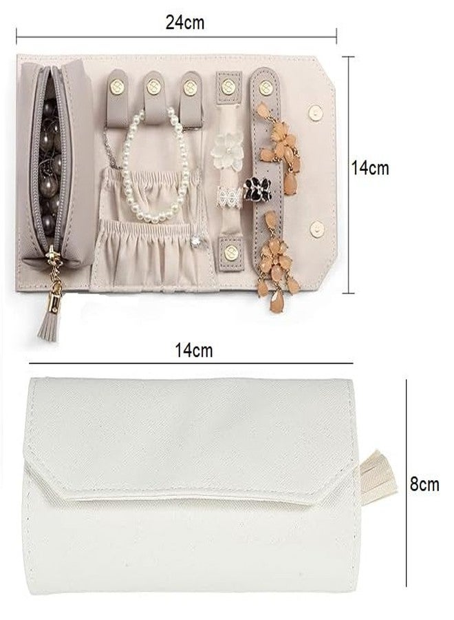 Mluffy Travel Jewelry Organizer, Portable Jewelry Roll | Mini Size & Light Weight Jewelry Storage Organizer Bag for Women's (White) (Pack Of 1) - Image 2