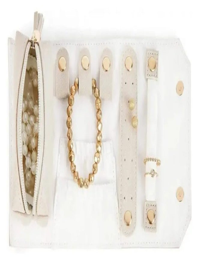 Mluffy Travel Jewelry Organizer, Portable Jewelry Roll | Mini Size & Light Weight Jewelry Storage Organizer Bag for Women's (White) (Pack Of 1) - Image 1