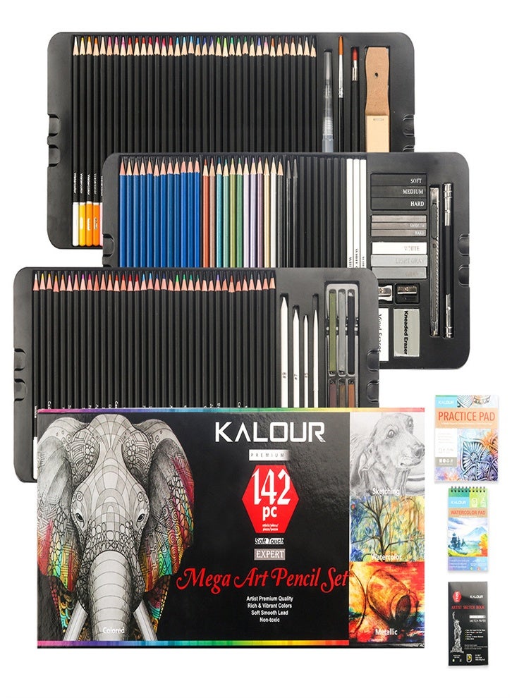 KALOUR Watercolor Pencils - Professional Set of 142 - Blends Beautifully with Wet and Dry - Great for Coloring Books, Sketching - Great for Kids Adults Beginners - Image 1