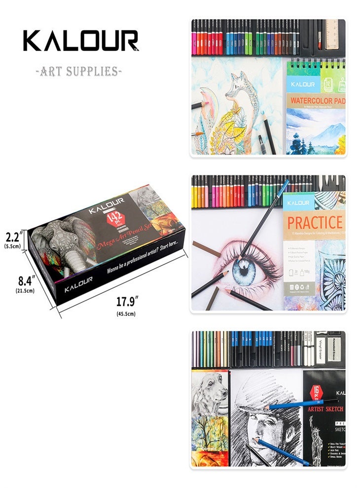 KALOUR Watercolor Pencils - Professional Set of 142 - Blends Beautifully with Wet and Dry - Great for Coloring Books, Sketching - Great for Kids Adults Beginners - Image 4
