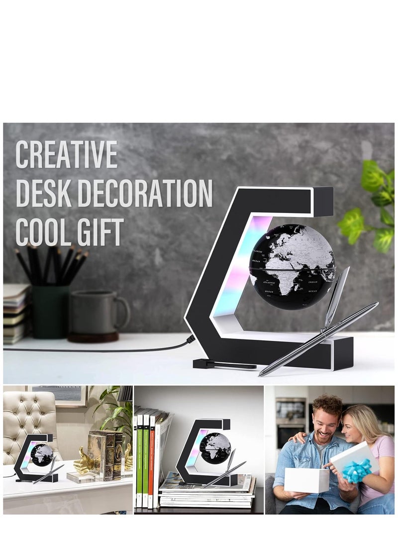KASTWAVE كرة عائمة مع أضواء LED كرة عائمة بالتحليق المغناطيسي مع قلم، قابلة للحمل للكتابة على مكتب المكتب، خريطة العالم لتزيين المكتب، سوداء - Image 3